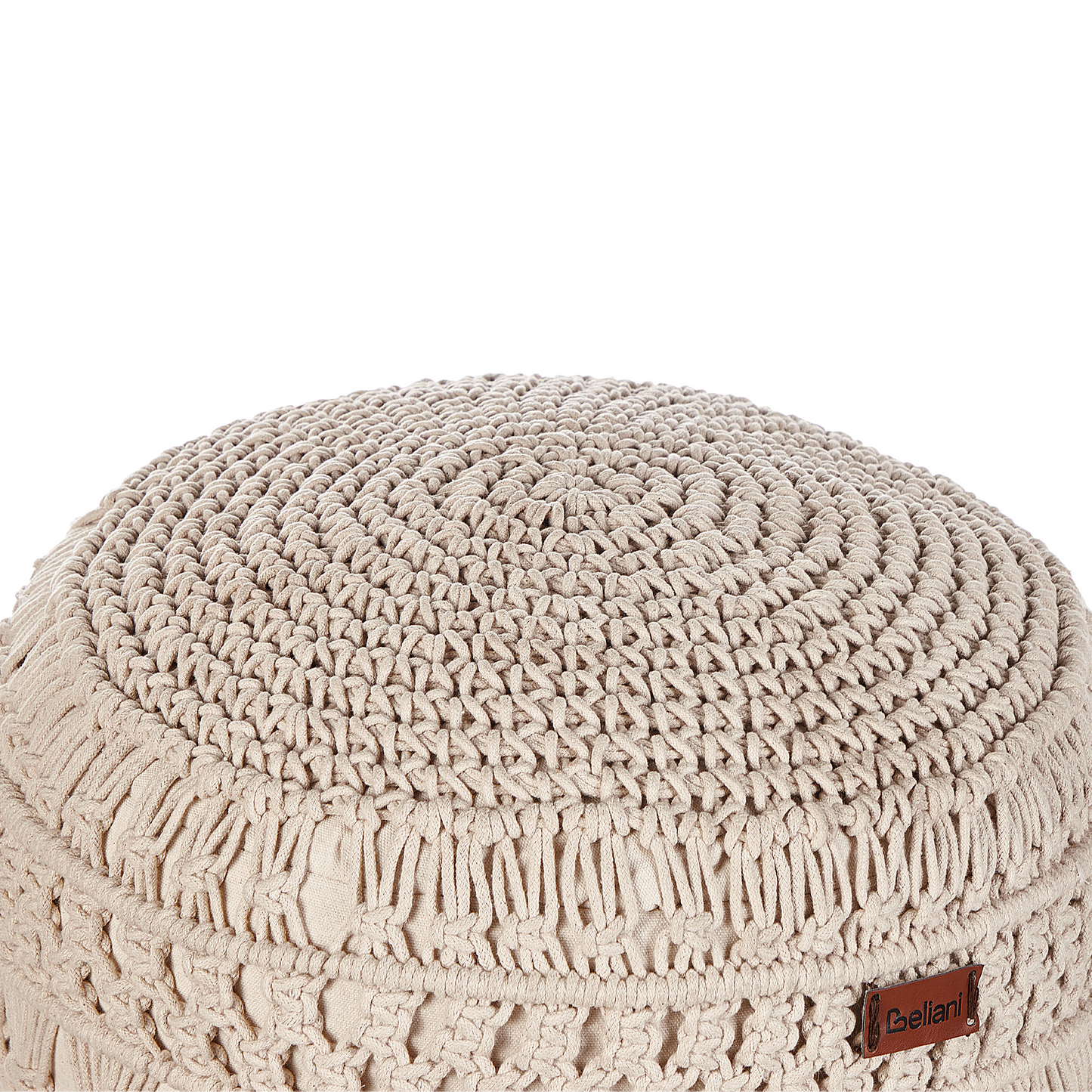 Bead Filled Beige Pouf Ottoman 45 x 45 x 45cm Handwoven Tufted Cushion for Living Room