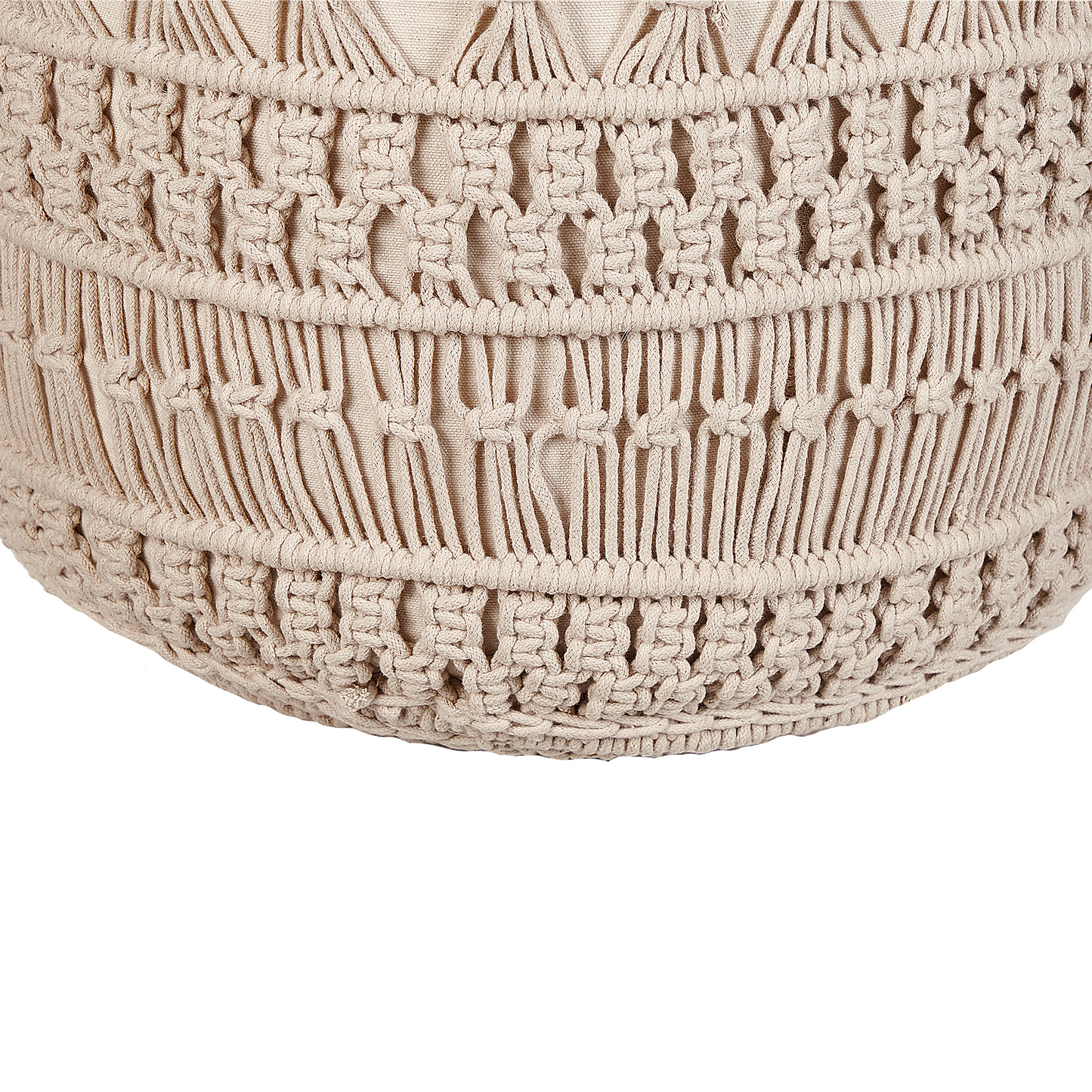Bead Filled Beige Pouf Ottoman 45 x 45 x 45cm Handwoven Tufted Cushion for Living Room