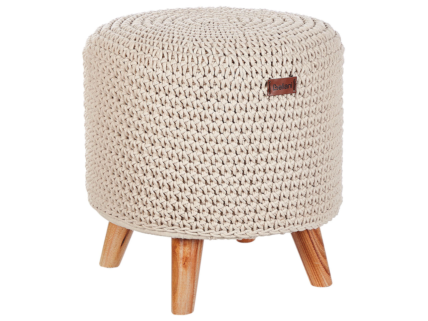 Handmade Footstool Beige Cotton With Solid Wooden Legs 40 x 40 x 40cm Soft Linen Texture