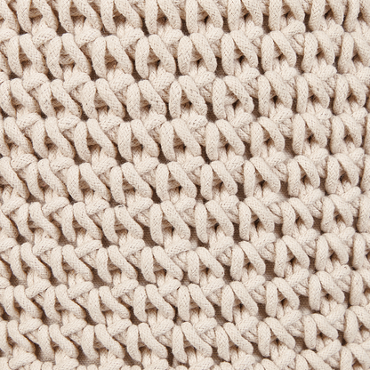 Handmade Footstool Beige Cotton With Solid Wooden Legs 40 x 40 x 40cm Soft Linen Texture