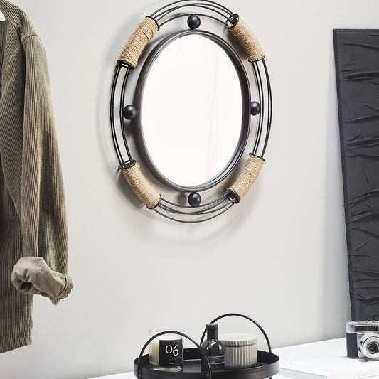 Black Round Wall Mirror 60cm Solid Wood Frame