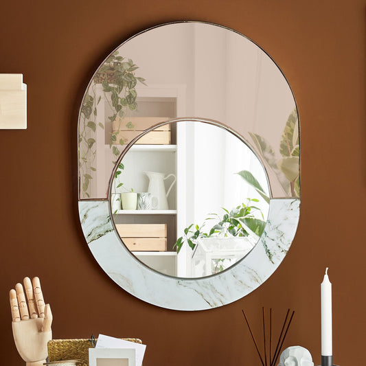Home Rose Gold Marble Oval Wall Mirror 65 x 50cm