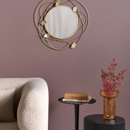 Gingko Gold Round Accent Mirror With Ginkgo Leaves 47cm Glamorous Living Room Decor