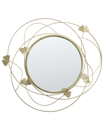 Gingko Gold Round Accent Mirror With Ginkgo Leaves 47cm Glamorous Living Room Decor