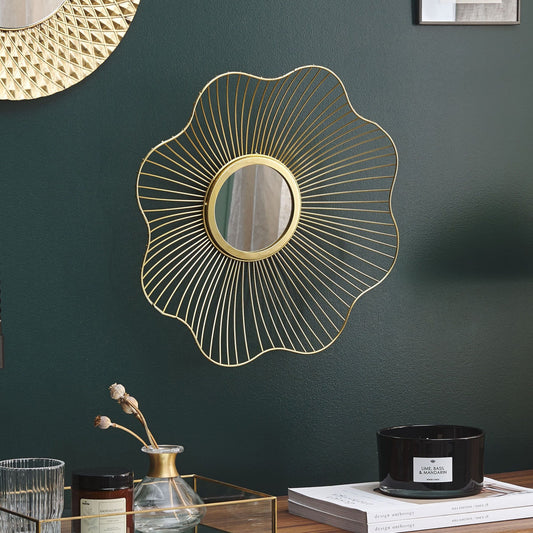 Living Flower Shaped Wall Mirror Gold Metal Frame 40cm