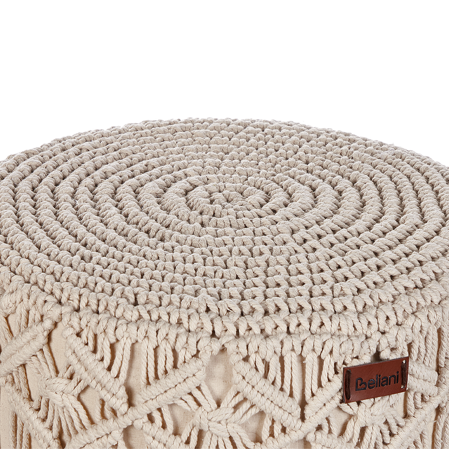 Beige Cotton Footstool Handmade With Wooden Legs 40 x 40 x 50cm