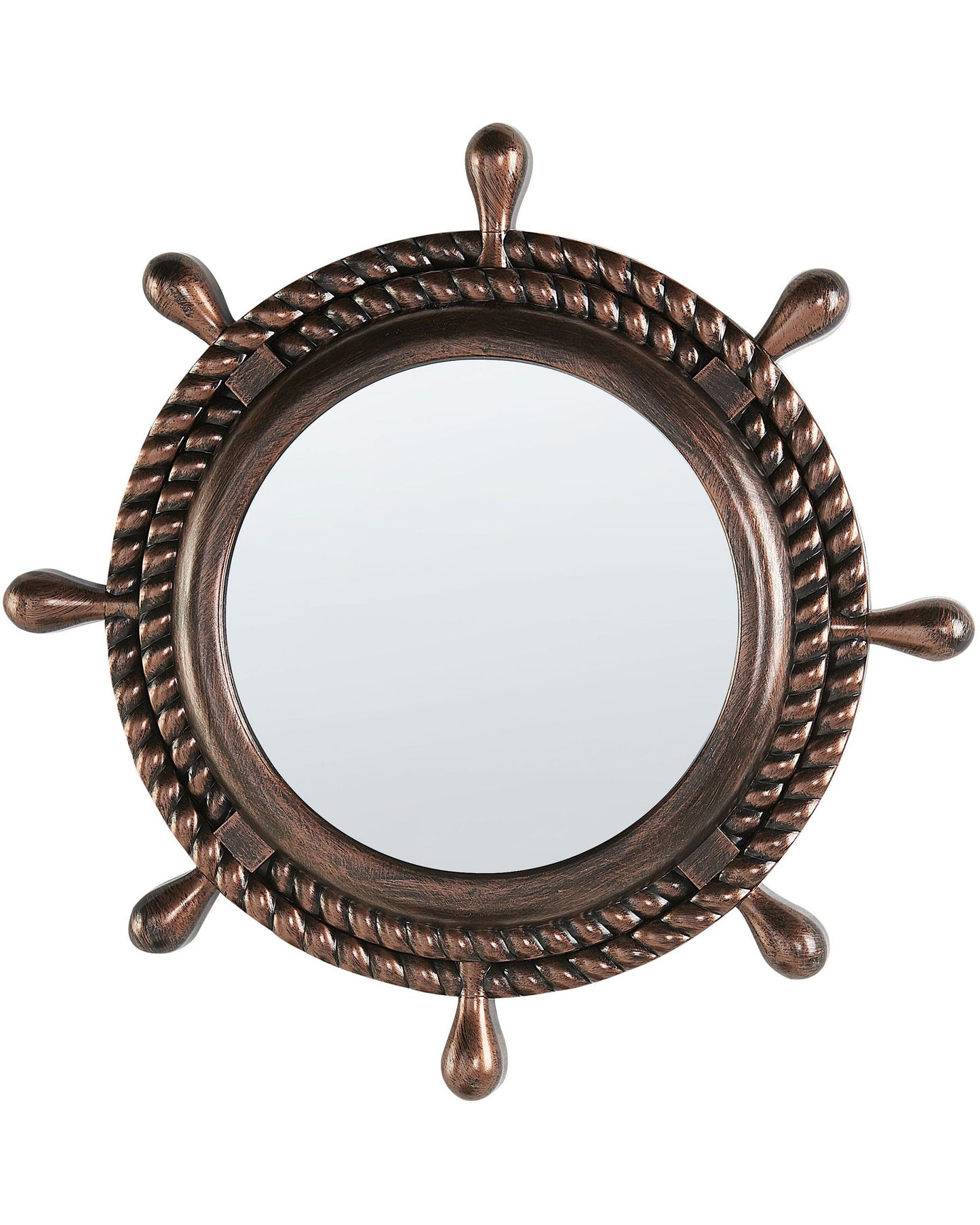 Nautical Rope Frame Wall Mirror Dark Brown 46cm Diameter Vintage Distressed Finish