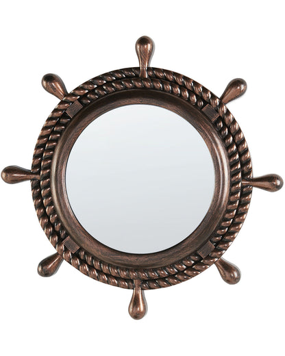 Nautical Rope Frame Wall Mirror Dark Brown 46cm Diameter Vintage Distressed Finish