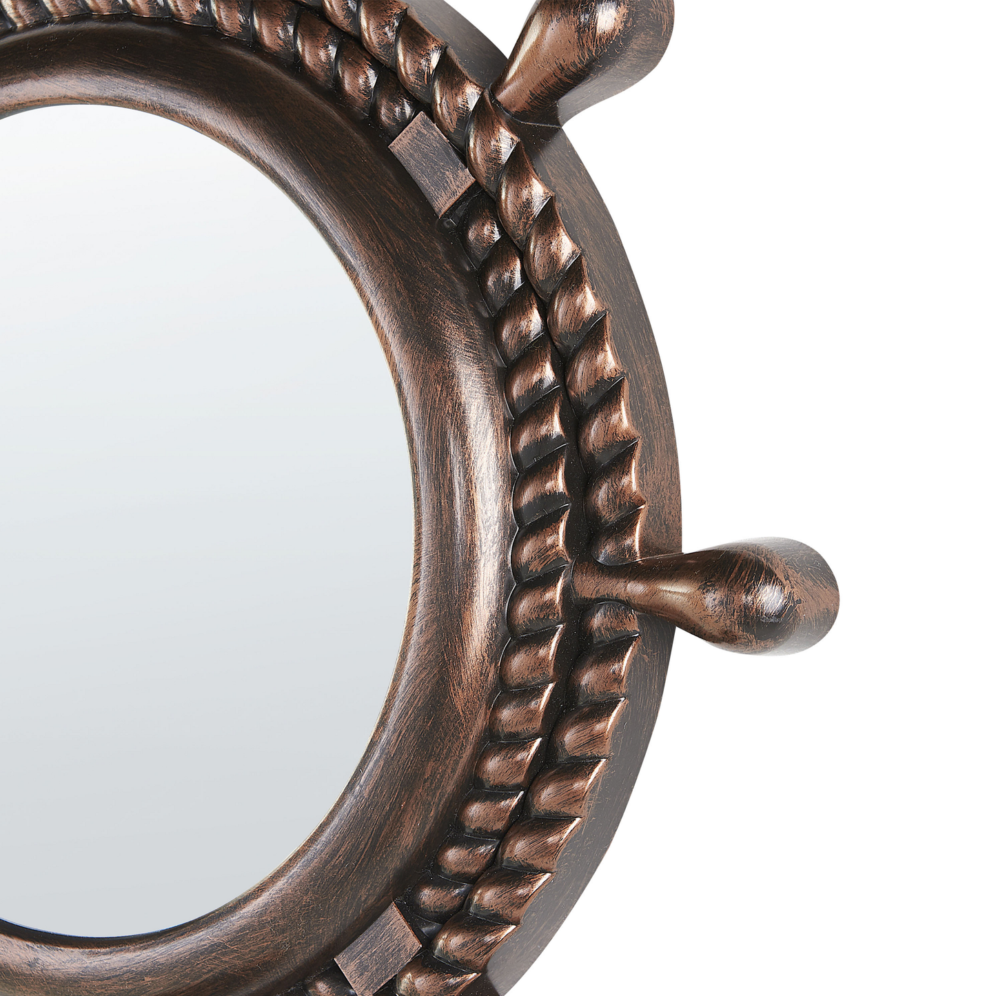 Nautical Rope Frame Wall Mirror Dark Brown 46cm Diameter Vintage Distressed Finish