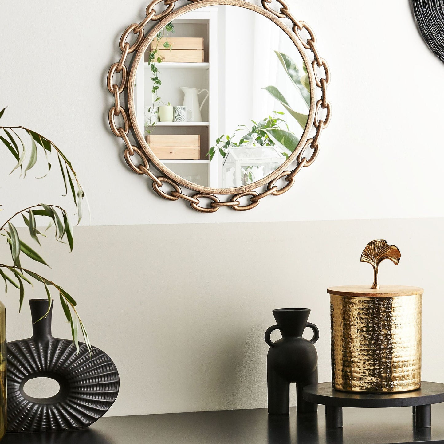 Wall Mirror Gold Chain Frame 46cm Distressed Finish Modern Design For Living Room Decor