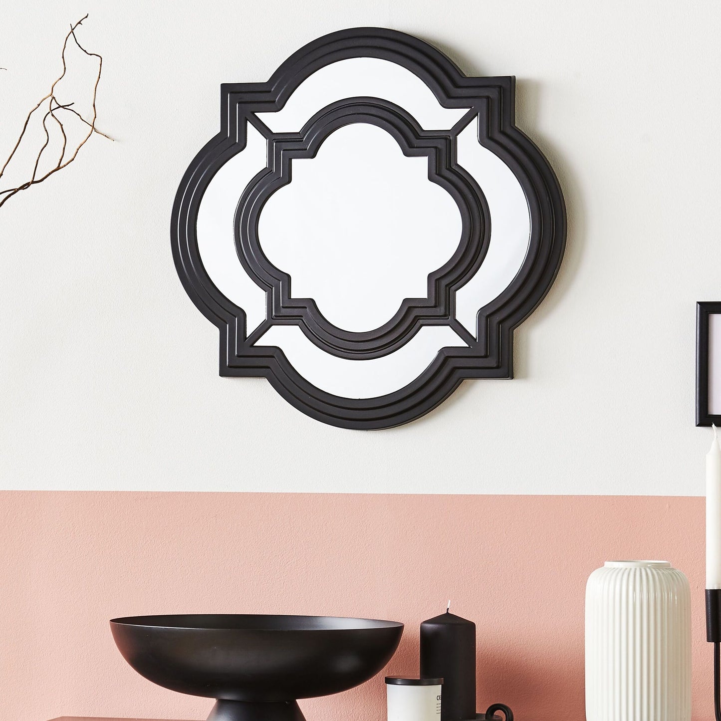 Irregular Black Frame Wall Mirror 51cm Modern Decor