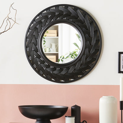 Wall Mirror Black Synthetic Frame 60cm Modern Design