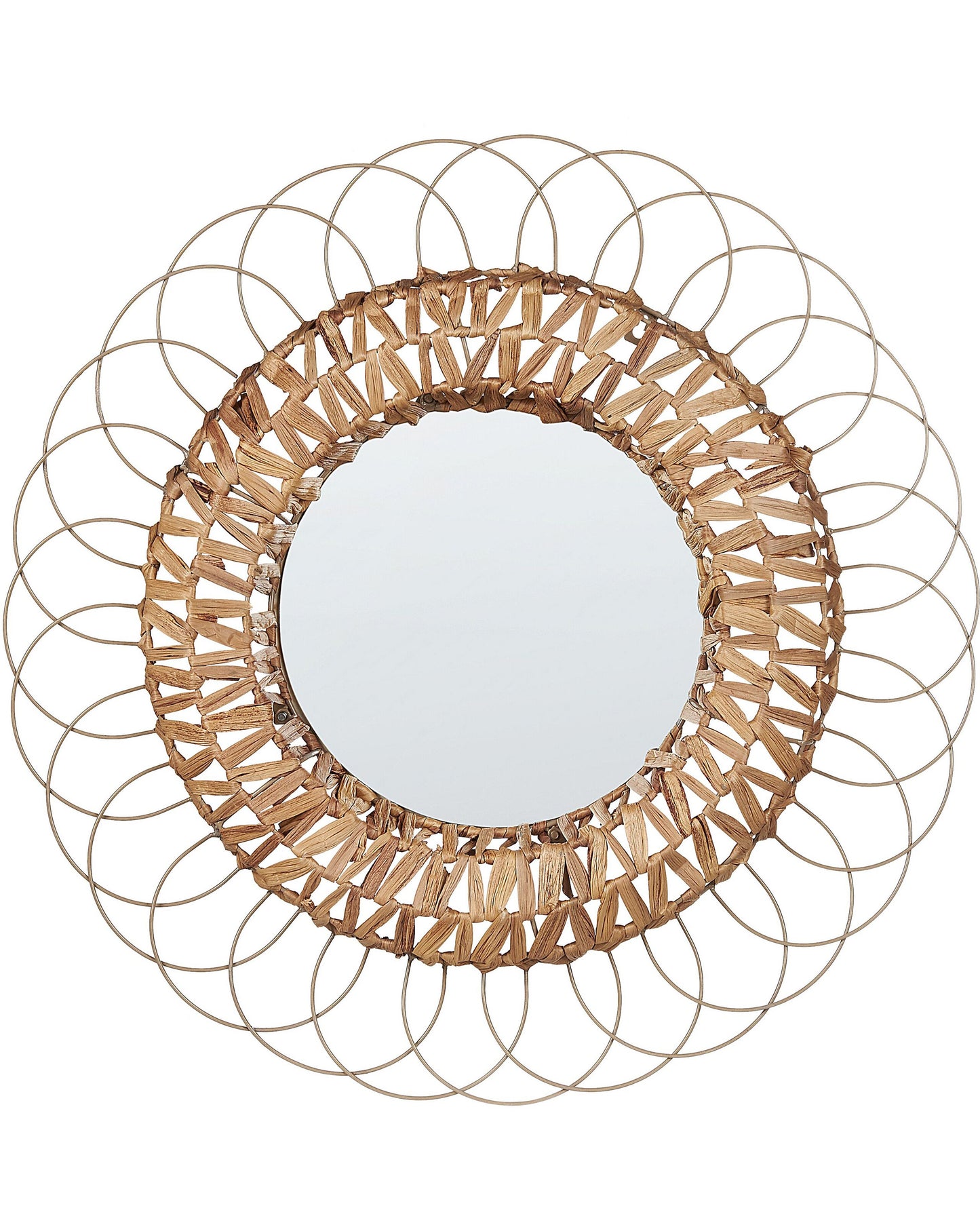 Hyacinth Home Wall Mirror Natural Water Hyacinth Steel Frame 67cm Diameter Boho Hallway