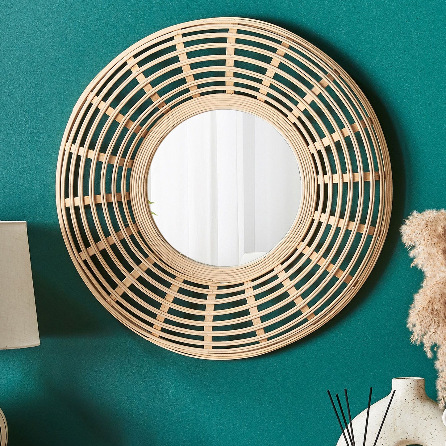Bamboo Round Wall Mirror 60cm Natural Frame Minimalist Decor