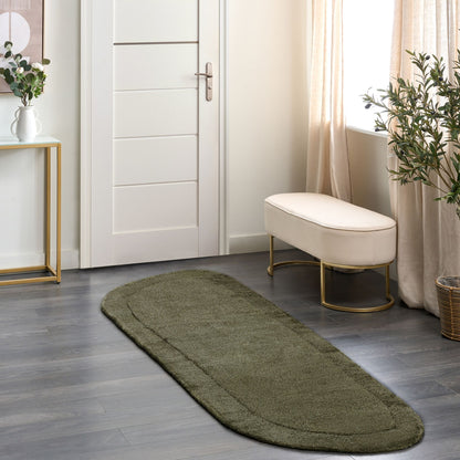 Dark Green Area Rug 80 x 250cm Hand Tufted Viscose Wool