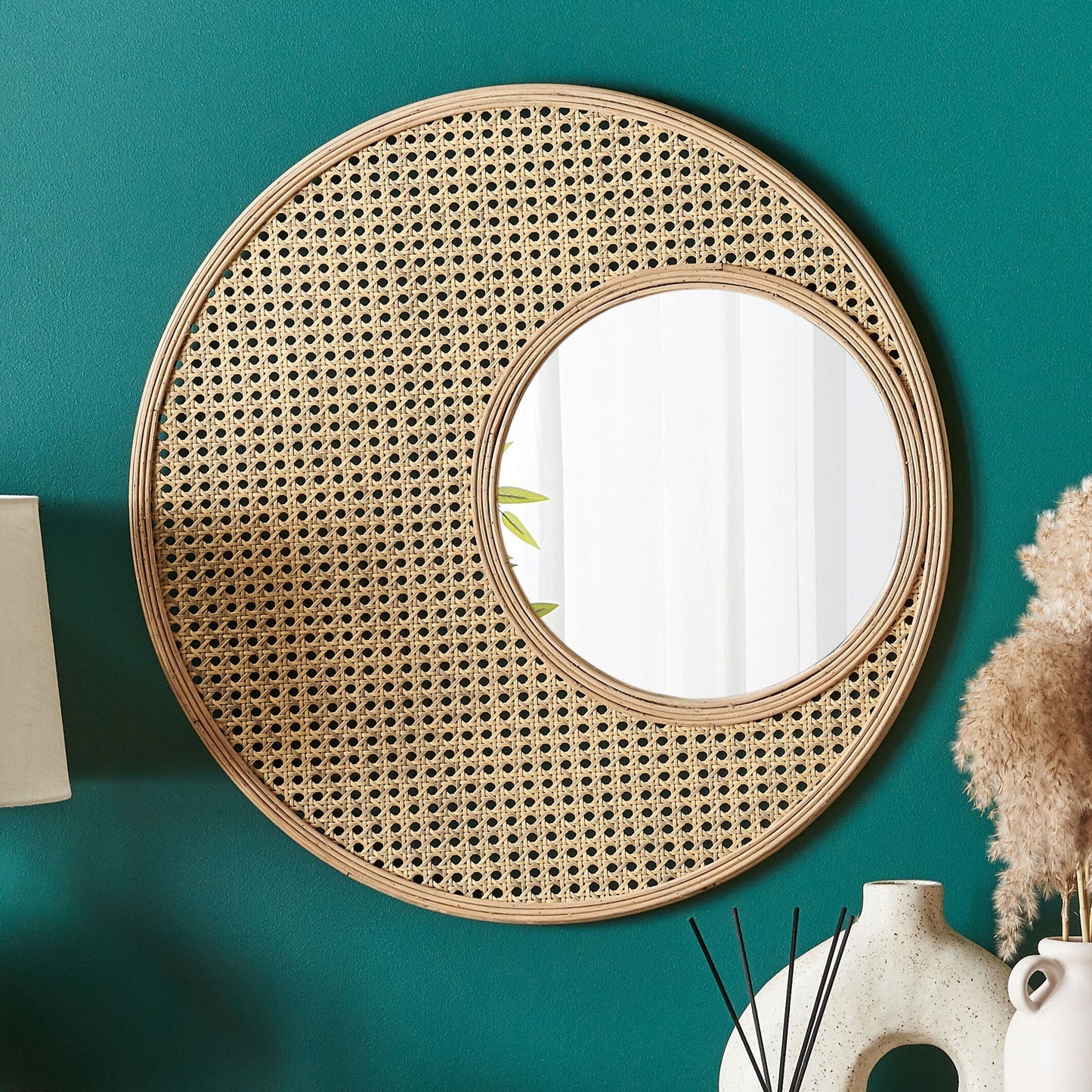 Wall Hanging Mirror Bamboo Frame Rattan Rustic Modern