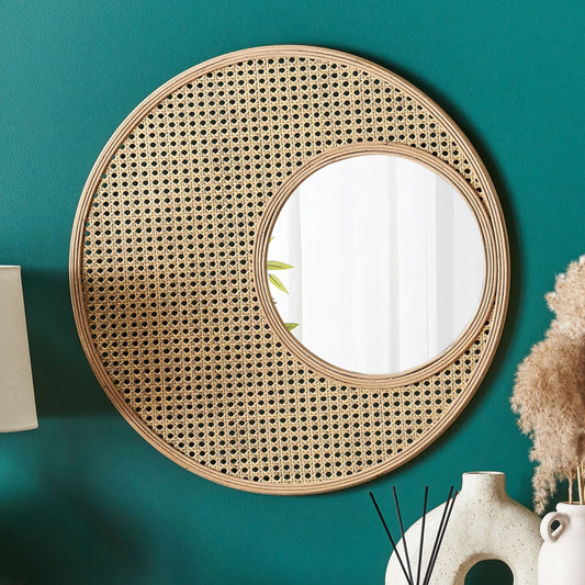 Wall Hanging Mirror Bamboo Frame Rattan Rustic Modern