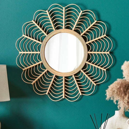 Sunburst Wall Mirror Natural Bamboo Frame Rustic Modern