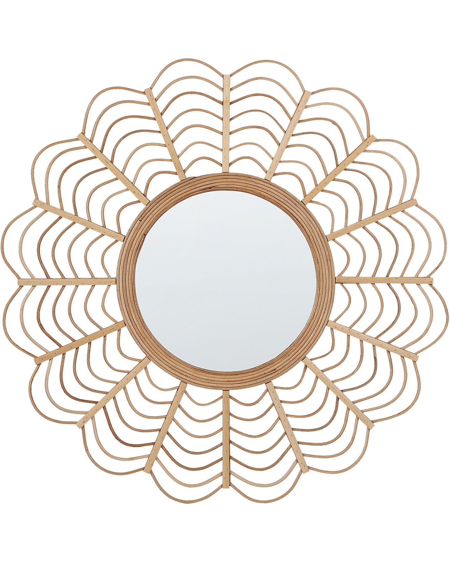 Sunburst Wall Mirror Natural Bamboo Frame Rustic Modern