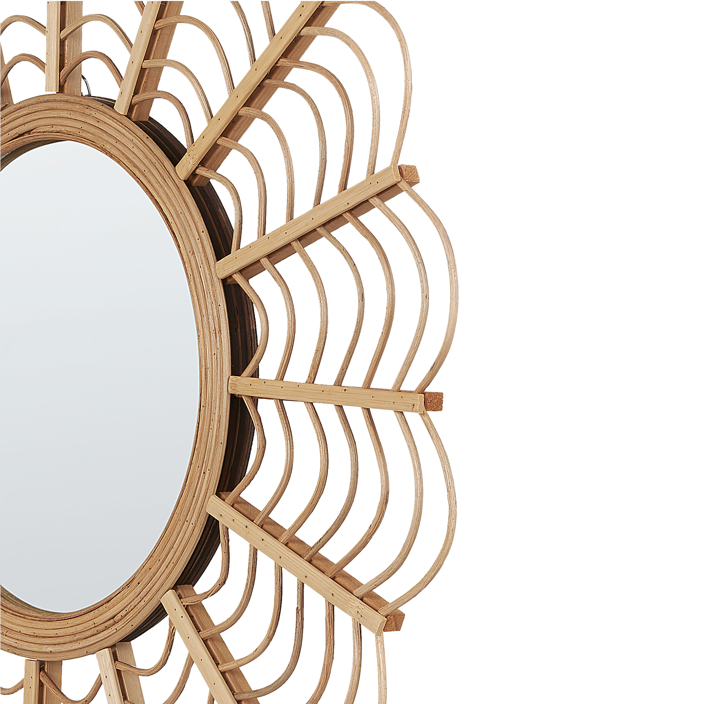 Sunburst Wall Mirror Natural Bamboo Frame Rustic Modern