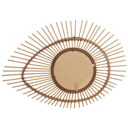 Eye Shape Wall Mirror Bamboo Wood Frame Rustic Modern