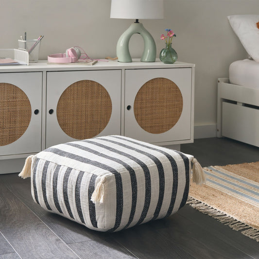 Floor Cushion Striped Black and White Cotton 45 x 45 Pouffe