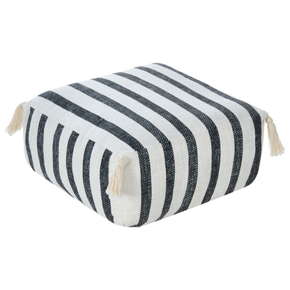 Floor Cushion Striped Black and White Cotton 45 x 45 Pouffe