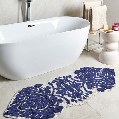 Blue Cotton Bath Mat 150 x 60cm Irregular Shape