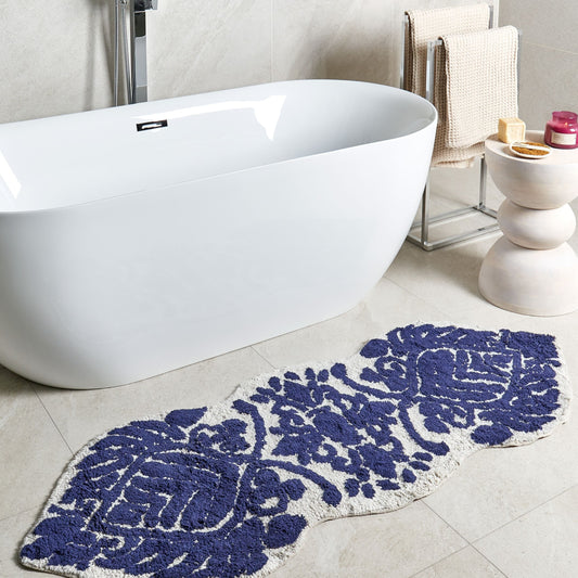Blue Cotton Bath Mat 150 x 60cm Irregular Shape