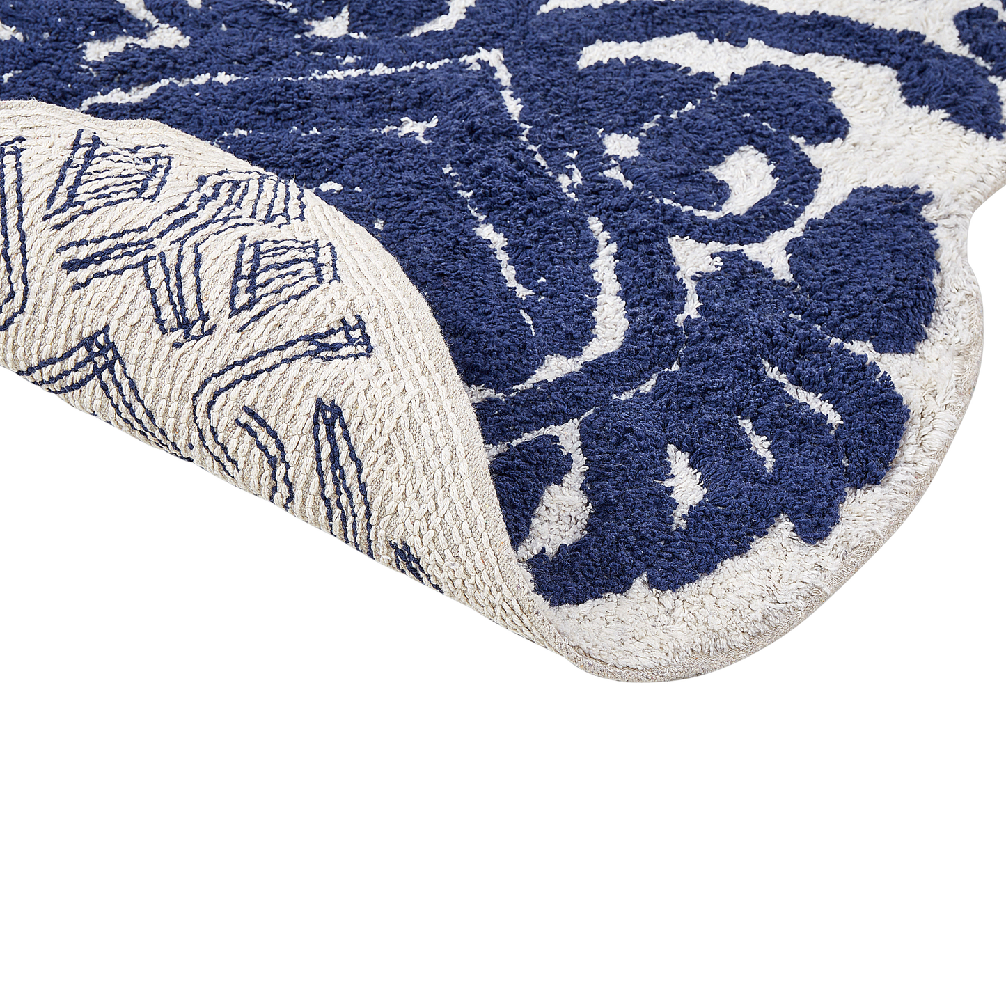 Blue Cotton Bath Mat 150 x 60cm Irregular Shape