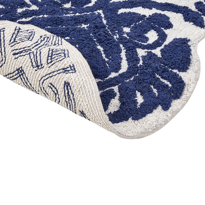 Blue Cotton Bath Mat 150 x 60cm Irregular Shape