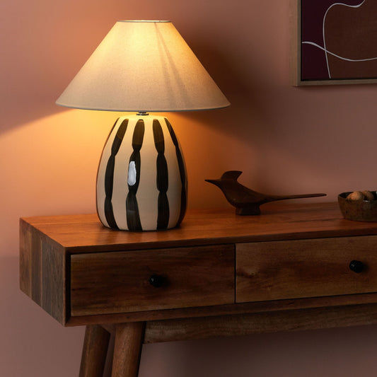Luma Home Table Lamp Beige and Black Ceramic 41cm White Cone Shade