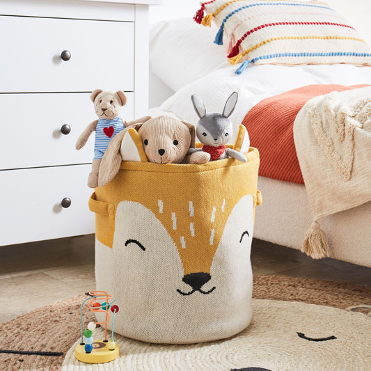 Kids Storage Basket Beige And Orange With Handles
