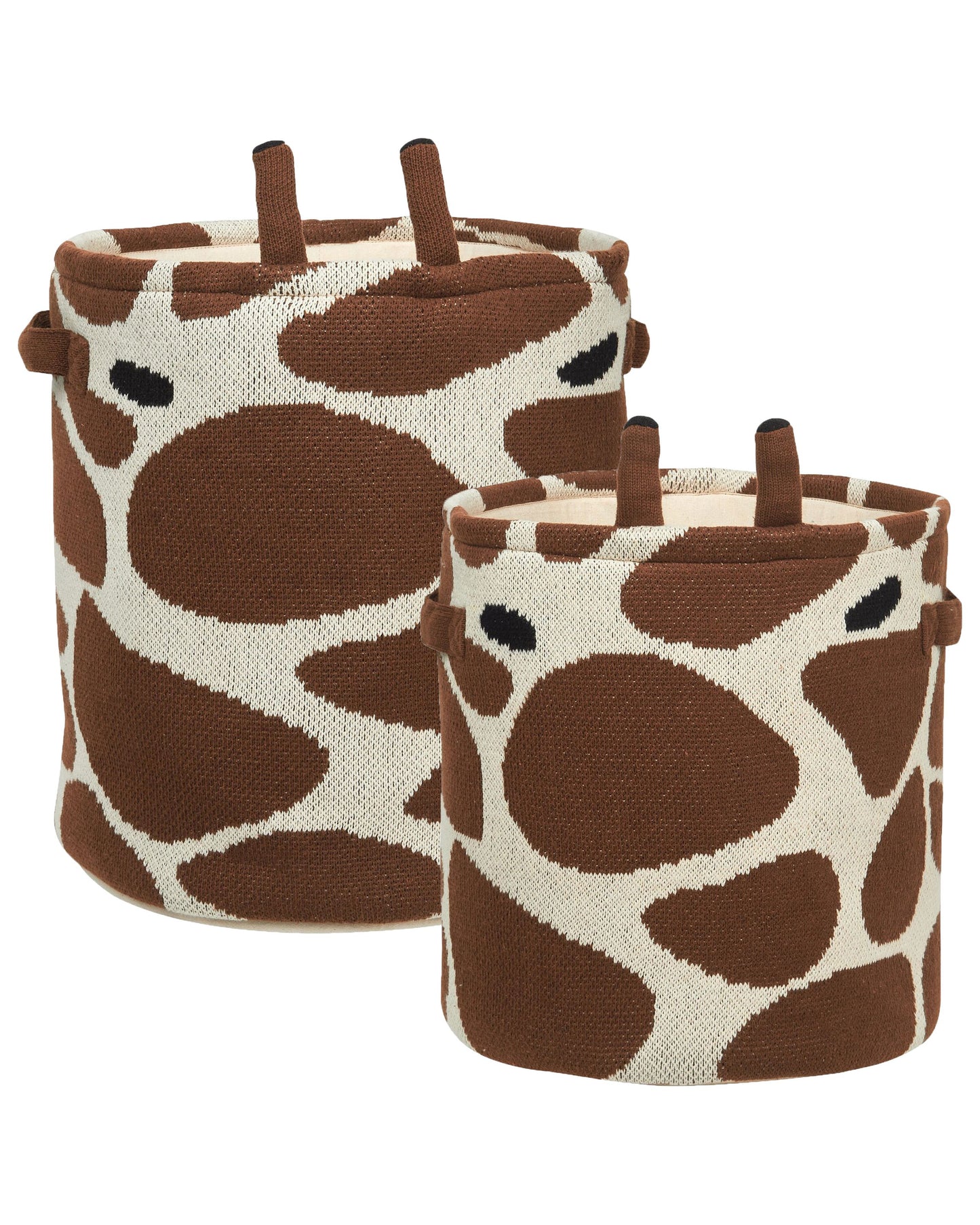 Giraffe Themed Cotton Storage Baskets Set Of 2 With Handles Beige And Brown Kids Toy Organizer