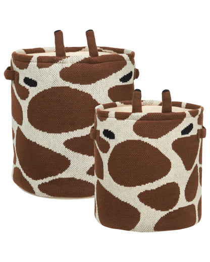 Giraffe Themed Cotton Storage Baskets Set Of 2 With Handles Beige And Brown Kids Toy Organizer