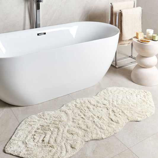 Bath Mat Beige Cotton 150 x 60 Irregular Shape
