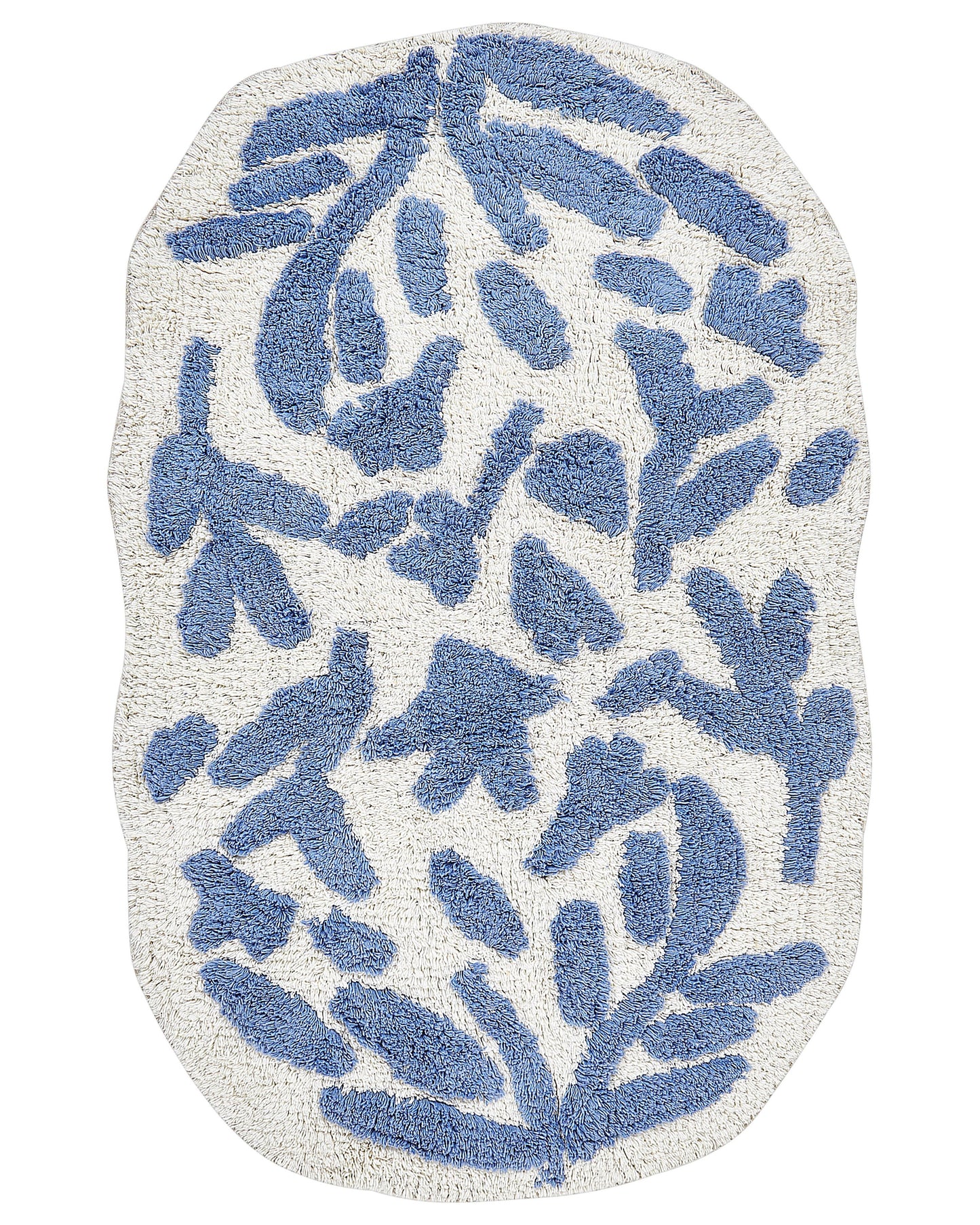 Bathroom Rug Blue Cotton 60 x 90cm Floral Pattern Asymmetric