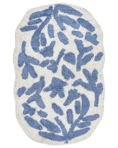Bathroom Rug Blue Cotton 60 x 90cm Floral Pattern Asymmetric