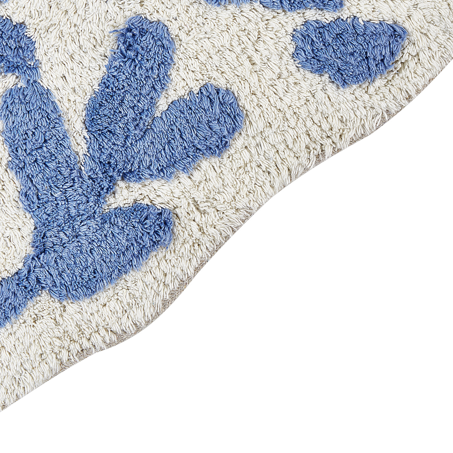 Bathroom Rug Blue Cotton 60 x 90cm Floral Pattern Asymmetric
