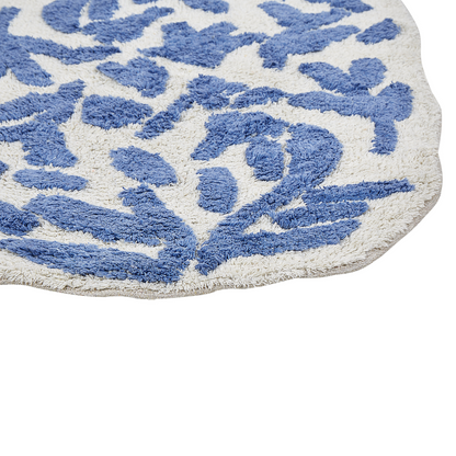 Bathroom Rug Blue Cotton 60 x 90cm Floral Pattern Asymmetric