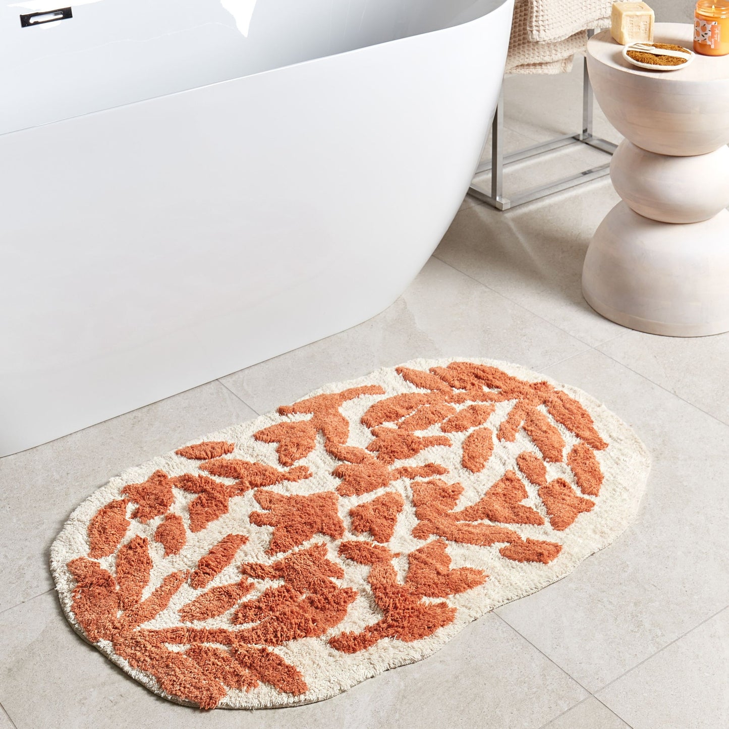 Orange Cotton Bath Mat 60 x 90 Irregular Pattern