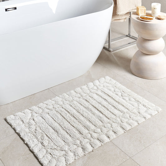 Bath Mat Beige Cotton 60 x 90cm Geometric Pattern Modern