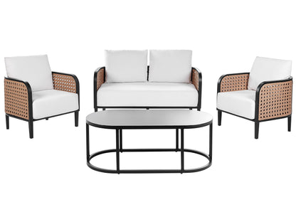Garden Sofa Set Black Aluminium Frame Off-White Cushions