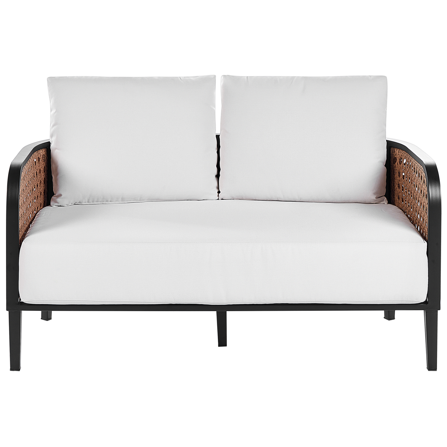 Garden Sofa Set Black Aluminium Frame Off-White Cushions