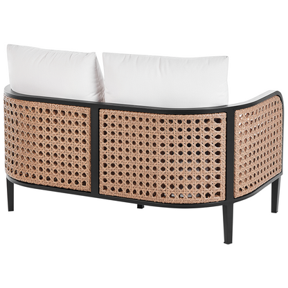 Garden Sofa Set Black Aluminium Frame Off-White Cushions