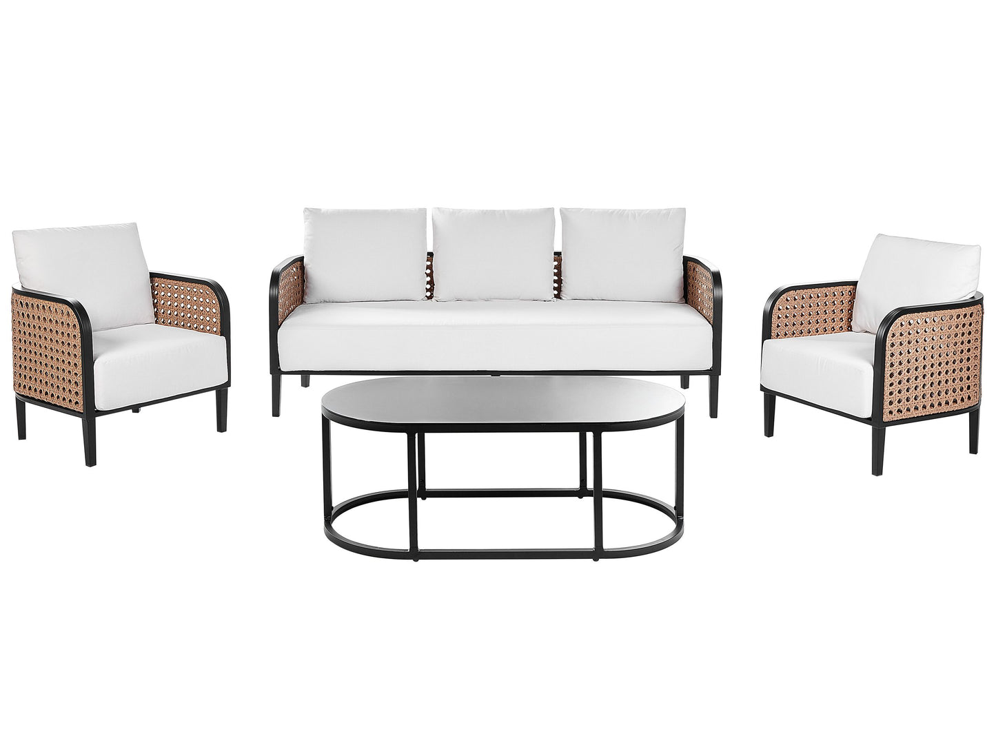 Garden Sofa Set Black Aluminium Frame Off White Cushions