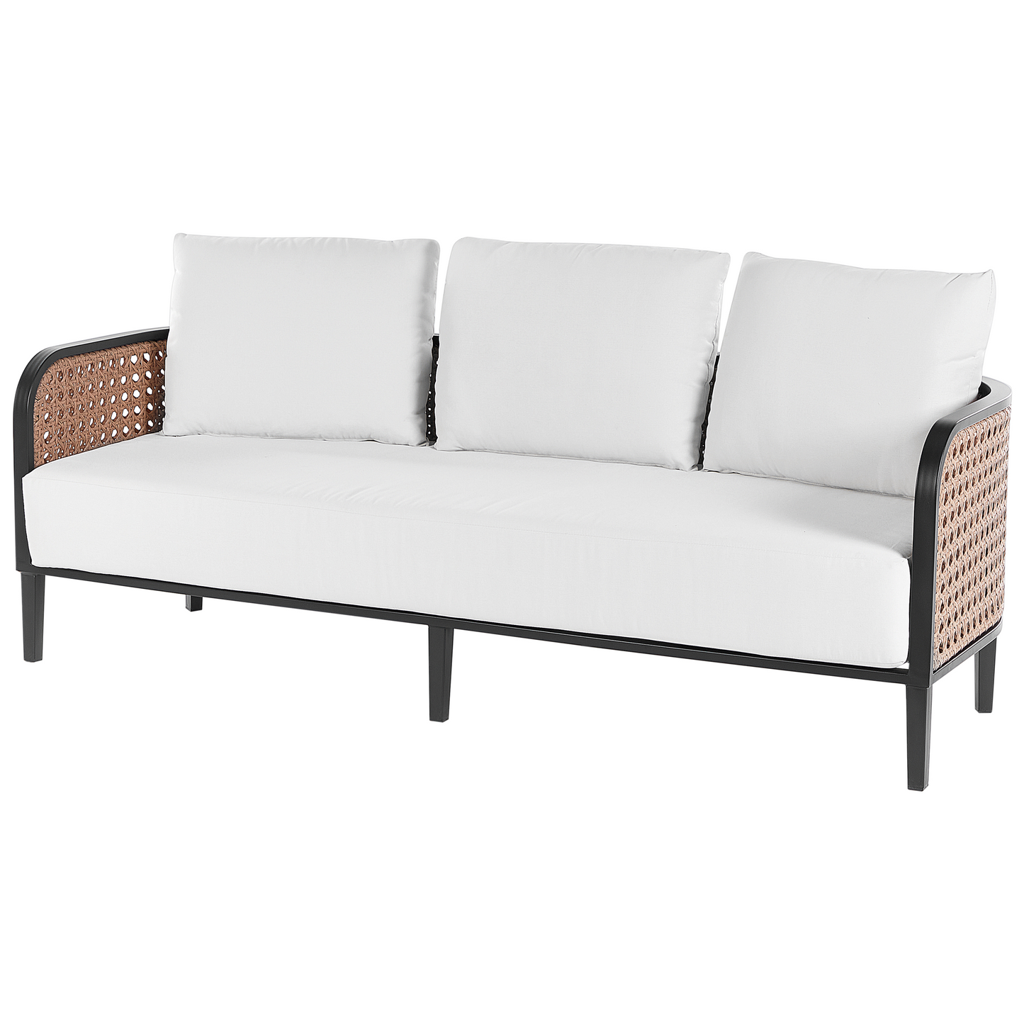 Garden Sofa Set Black Aluminium Frame Off White Cushions