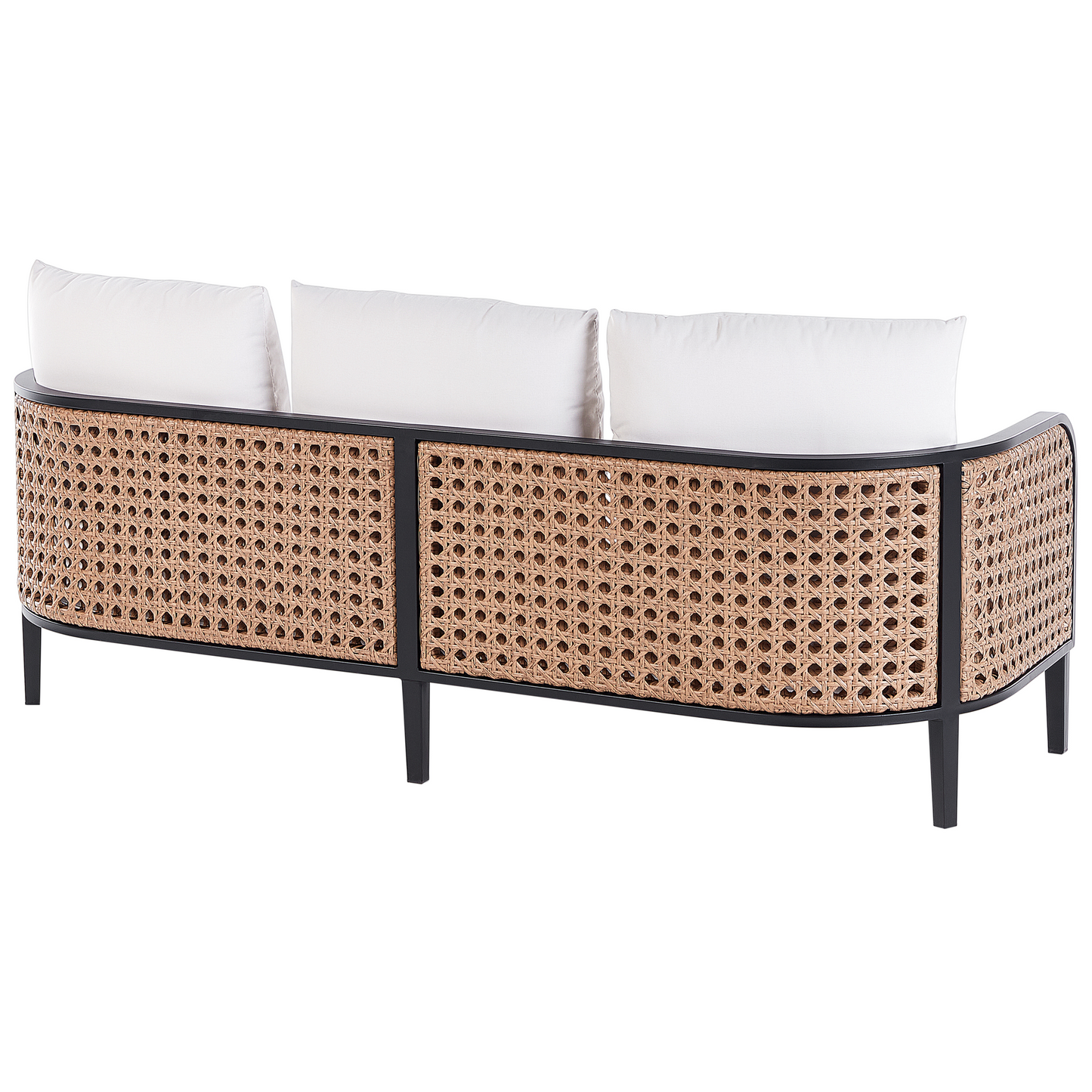 Garden Sofa Set Black Aluminium Frame Off White Cushions