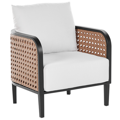 Garden Sofa Set Black Aluminium Frame Off White Cushions