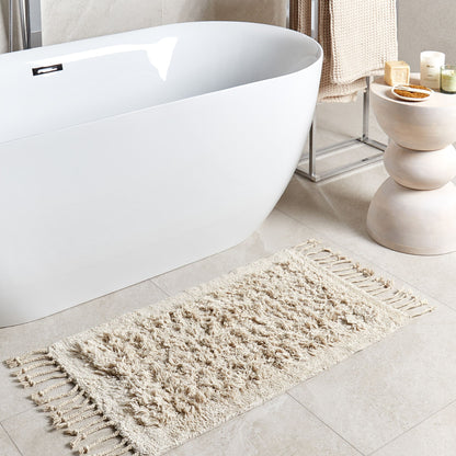Bath Mat Beige 50 x 80cm Rectangular With Decorative Tassels Modern Design